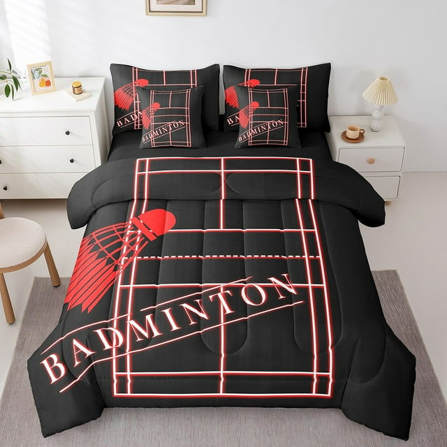 YST Ensemble de Literie Sport 7 Pcs avec Couette, Literie à Thème Sport, Format Double, Réversible Noir