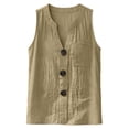 thumbnail image 4 of Yutgune Women's Button Down Linen Cotton Tank Top V Neck Sleeveless Casual Vest Shirt with Pocket, 4 of 9