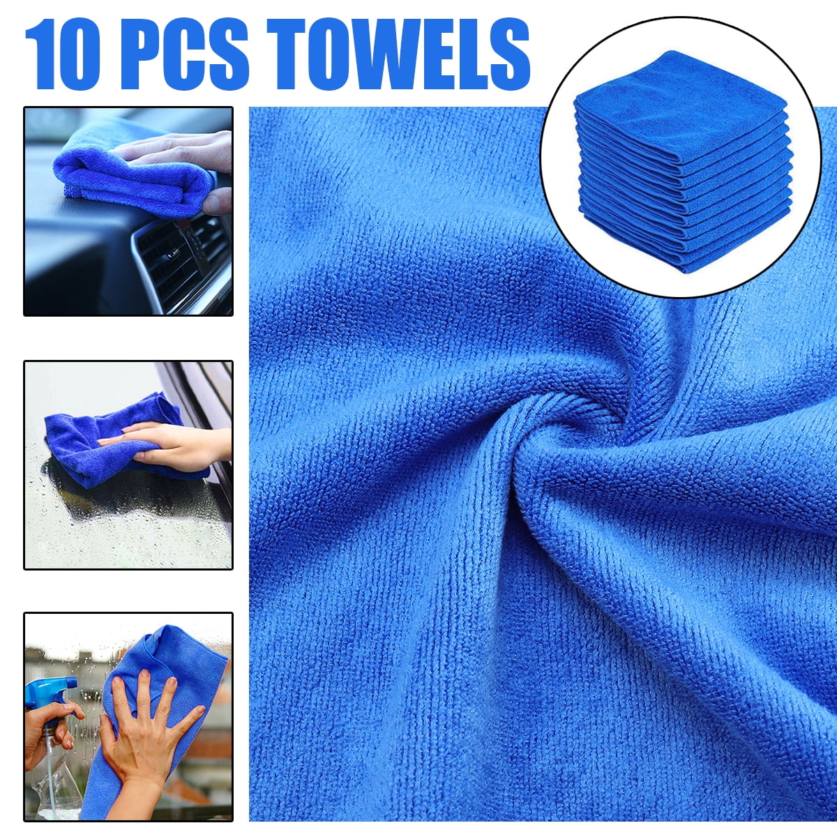 10pcs Blue Microfiber Towel Car Cleaning Wash Drying Detailing Cloth No Scratch 