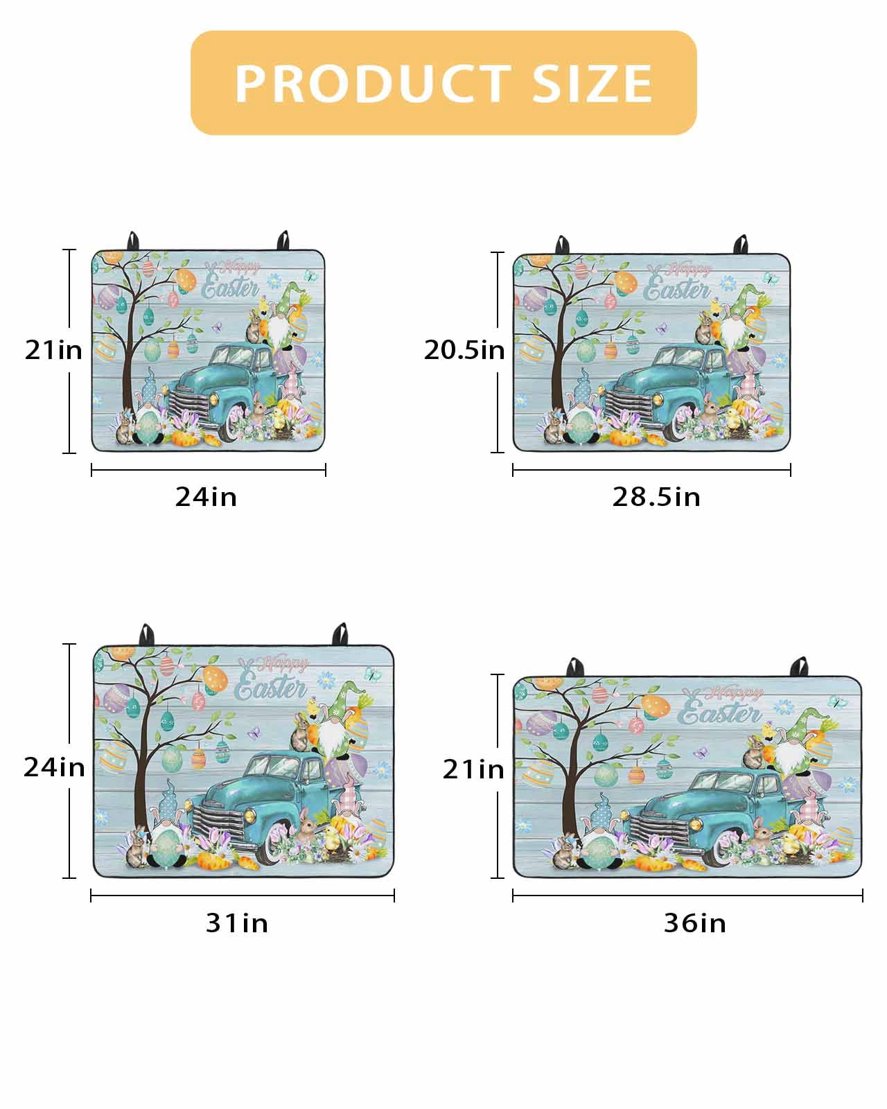 Large Induction Cooktop Protector Mat Easter Stove Top Covers for Electric Stove, Turquoise Truck Eggs Gnomes Rabbit Wooden Grain Decorative Stove Burner Cover Mats, Glass Top Stove Cover