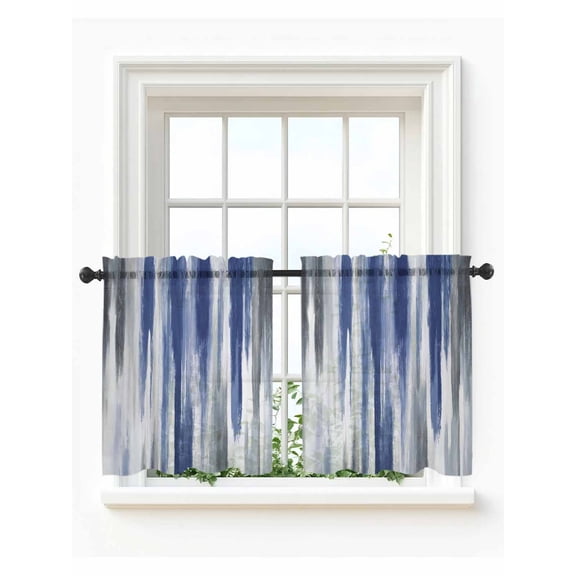 Abstract Navy Blue Tier Curtains 24 Inch Length,Sheer Curtains for Bedroom Living Room Window Vintage Grey Street Painting Art Rod Pocket Drapes Kitchen Curtains Small Half Window 27.5"x24" 2 Panels