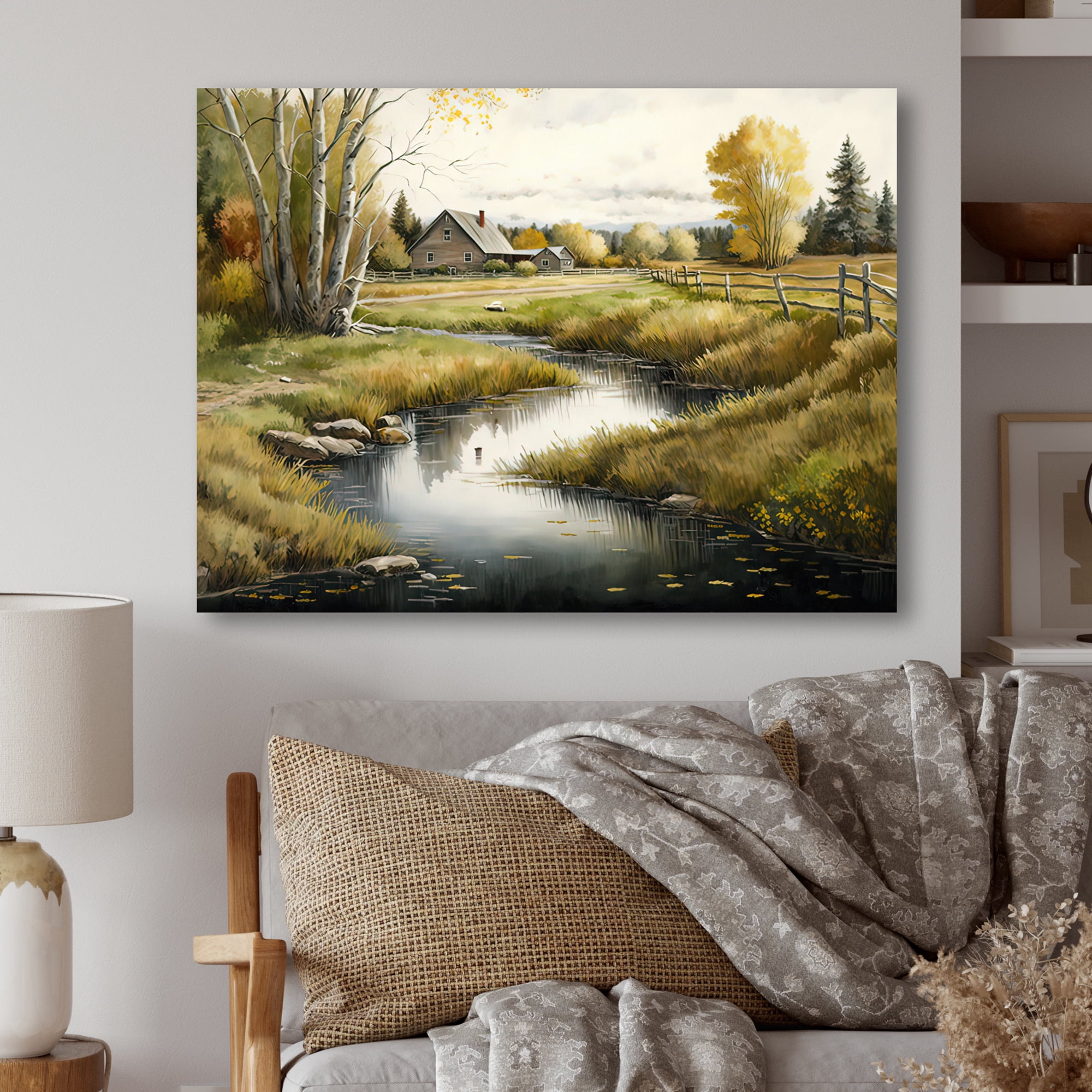 Designart Small River To The Barn Canvas Wall Art