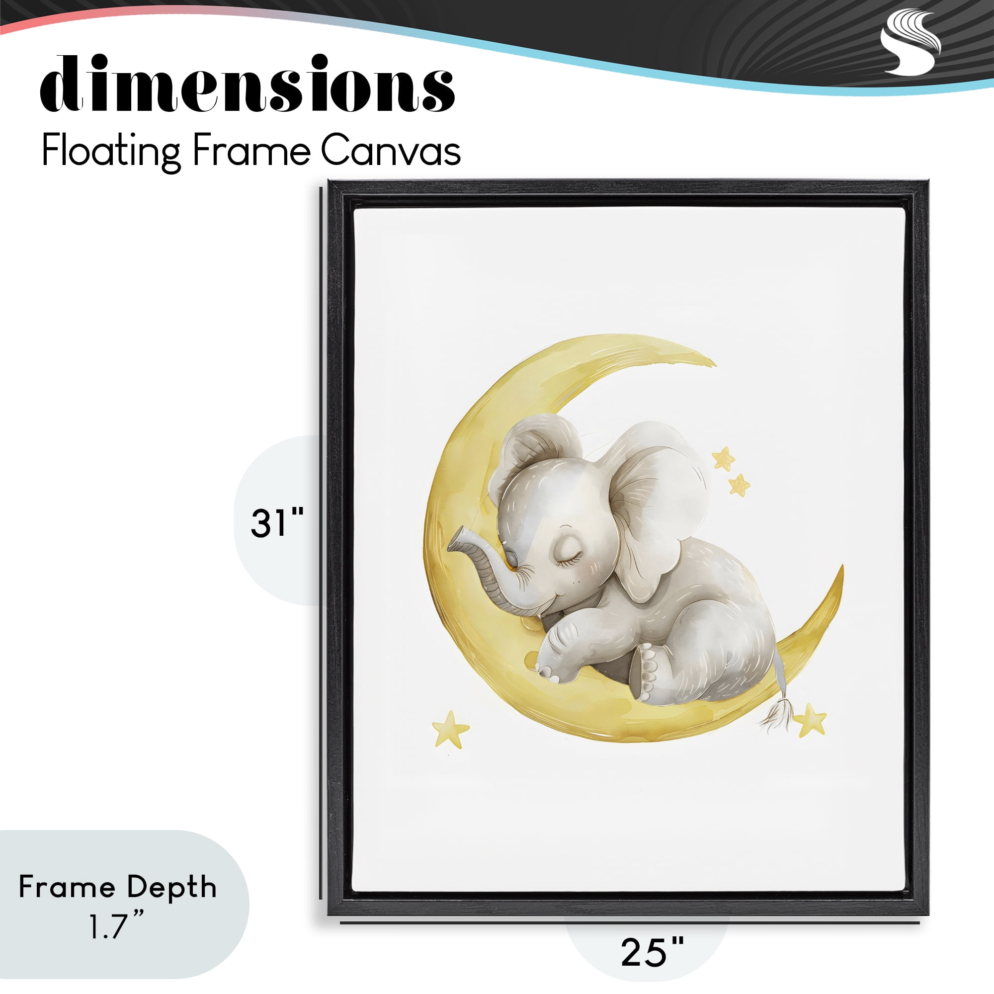 Stupell Industries Sleeping Elephant on Yellow Moon Black Framed Floater Canvas Wall Art, design by LSR Design Studio
