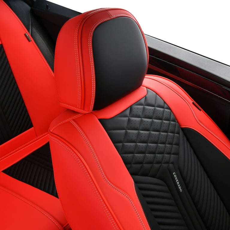 Coverado Front Pair Car Seat Covers, Waterproof Premium Leather Car  Interior, 2 Pieces Auto Seat Protectors, Universal Fit Most Sedan, SUVs and  Pickup, Black&Red 