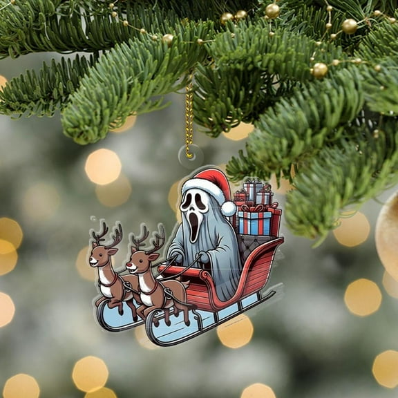 Santa ghostface and sleigh Acrylic & Wooden Ornament, Ghost Christmas Ornament 2025, Christmas Decoration