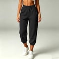 thumbnail image 2 of Wensltd Women's Capri Jogger Trousers Solid Elastic Waist Side Pockets Cropped Daily Wear, 2 of 8
