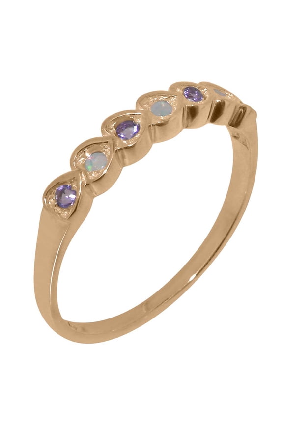 LBG British Made 10k Rose Gold Natural Opal & Amethyst Womens Eternity Ring - 33 size options - Size 5
