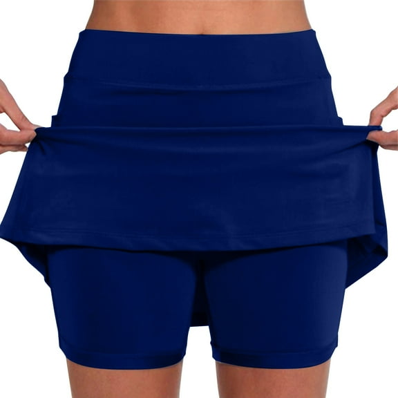 Lekode Women's Tennis Skirt Athletic Skorts Summer Women Shorts with Pockets Skorts Summer Workout Womens Golf Skirts Athletic Tennis Skirt Solid Color Athletic Pants Skorts for Woman Blue L