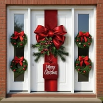 Lwlmwt 35x71 Inch Christmas Door Cover with 3D Visual Bow Print, Festive Door Curtain for Porch and Holiday Christmas Decorations