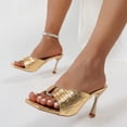 thumbnail image 5 of HomeDM Women's Stiletto Heels Sandals Square Open Toe Slip-On Mules Sandals Summer Comfort Prom Dress Pumps Shoes, Gold Size 5.5, 5 of 9