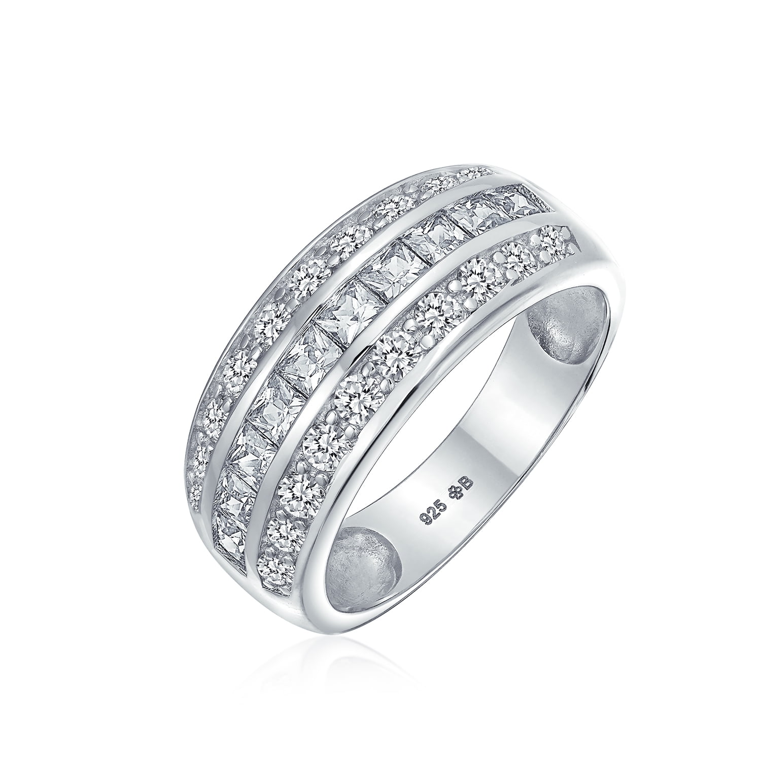 CZ wedding Anniversary  Eternity Art Deco Stacking band 925 Sterling Silver 