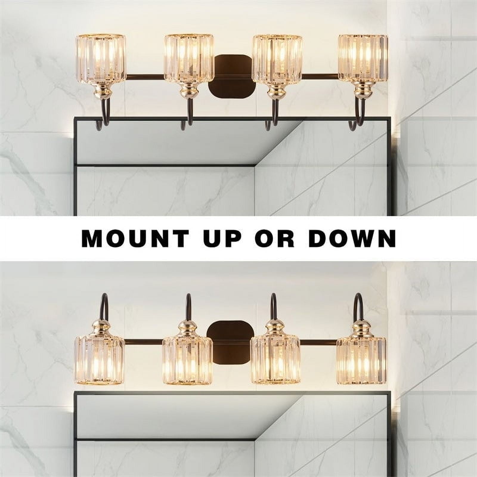 ExBrite 4-Light 32" Gold Crystal Vanity Wall Sconces Bath Lighting Fixture