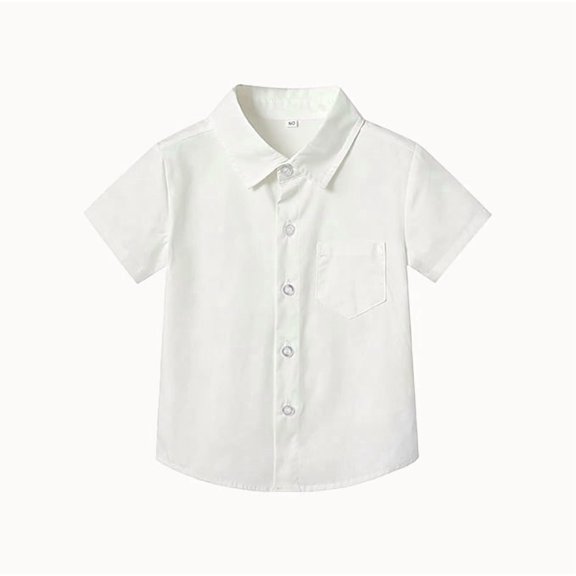 TOLNECTY Toddler Boys Short Sleeve Button Down Shirt Basic Casual Top with Chest Pocket White Dress Shirt for 1-4T