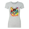 thumbnail image 2 of Wild Bobby Dean Russo Colorful Blue Eyes Cat Cat Lover Women Slim Fit Junior Tee, Heather Grey, Small, 2 of 5