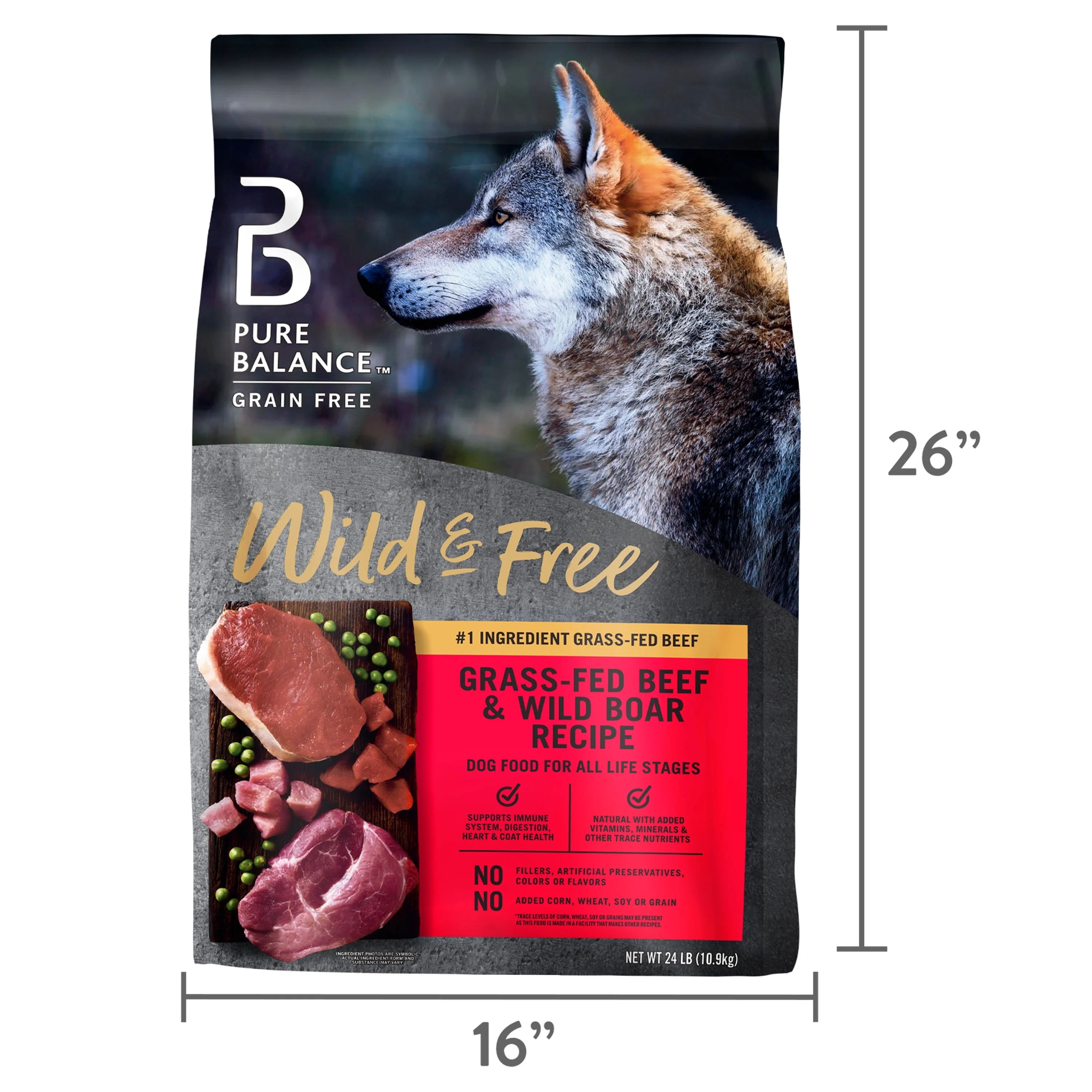 Pure Balance Grain-Free Wild & Free Beef & Wild Boar Recipe Dry Dog Food, 24 lb