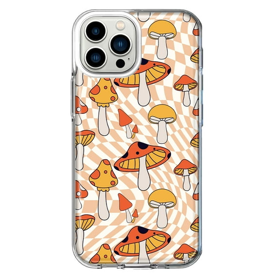 Mundaze - Case for Apple iPhone 14 Pro Max Slim Shockproof Hard Shell Soft TPU Heavy Duty Protective Phone Cover - Retro groovy Mushrooms