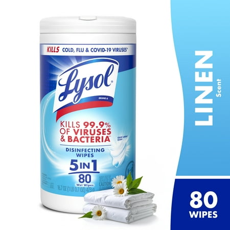 Lysol® Disinfecting White Wipes, Crisp Linen Scent, Household Cleaning Cloths, 80 Count