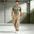 thumbnail image 5 of Cargo Pants for Men Camouflage Print Straight Leg Drawstring Elastic Waist Multiple Pockets Outdoor Pants, 5 of 7