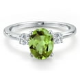 thumbnail image 3 of Gem Stone King 14K White Gold Green Peridot and White Lab Grown Diamond Engagement Ring for Women | 2.30 Cttw | Oval 9X7MM | Gemstone August Birthstone | Size 7, 3 of 6