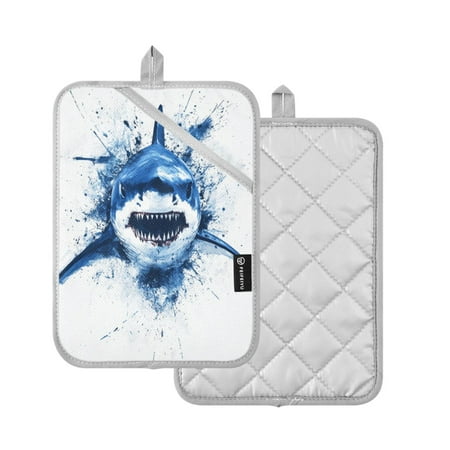 

2-Pack Pot Holders Heat Resistant Kitchen Oven Mitts 7x9.8in for Oven Microwave & BBQ An Blue Angry Shark