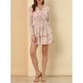 thumbnail image 6 of INSPIRE CHIC Women's Floral Printed Smocked Waist V Neck Long Sleeve Chiffon Dresses, 6 of 7