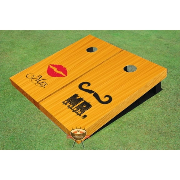 Mr. & Mrs. Wedding All Wood Themed Cornhole Board Set