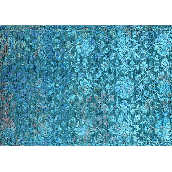 Ahgly Company Indoor Rectangle Oriental Light Blue Industrial Area Rugs, 7' x 10'
