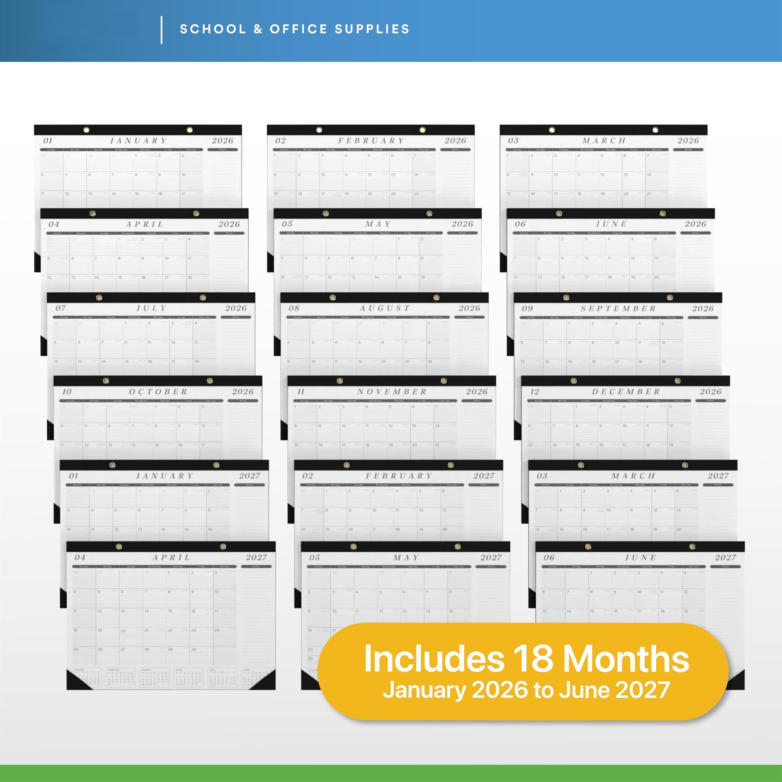Desk Calendar 2026-2027 Large 22x17 Jan 2026 - Jun 2027 Blotter To-do List Planner (black & White 6 Pack)