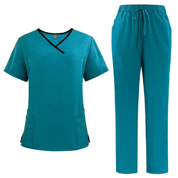 Fgvctg Scrubs for Women Plus Size Scrub Set Stretchy V Neck Yoga Scrub Pants and Tops Medical Scrub Sets Nursing Top Tall Scrubs Turquoise 2XL