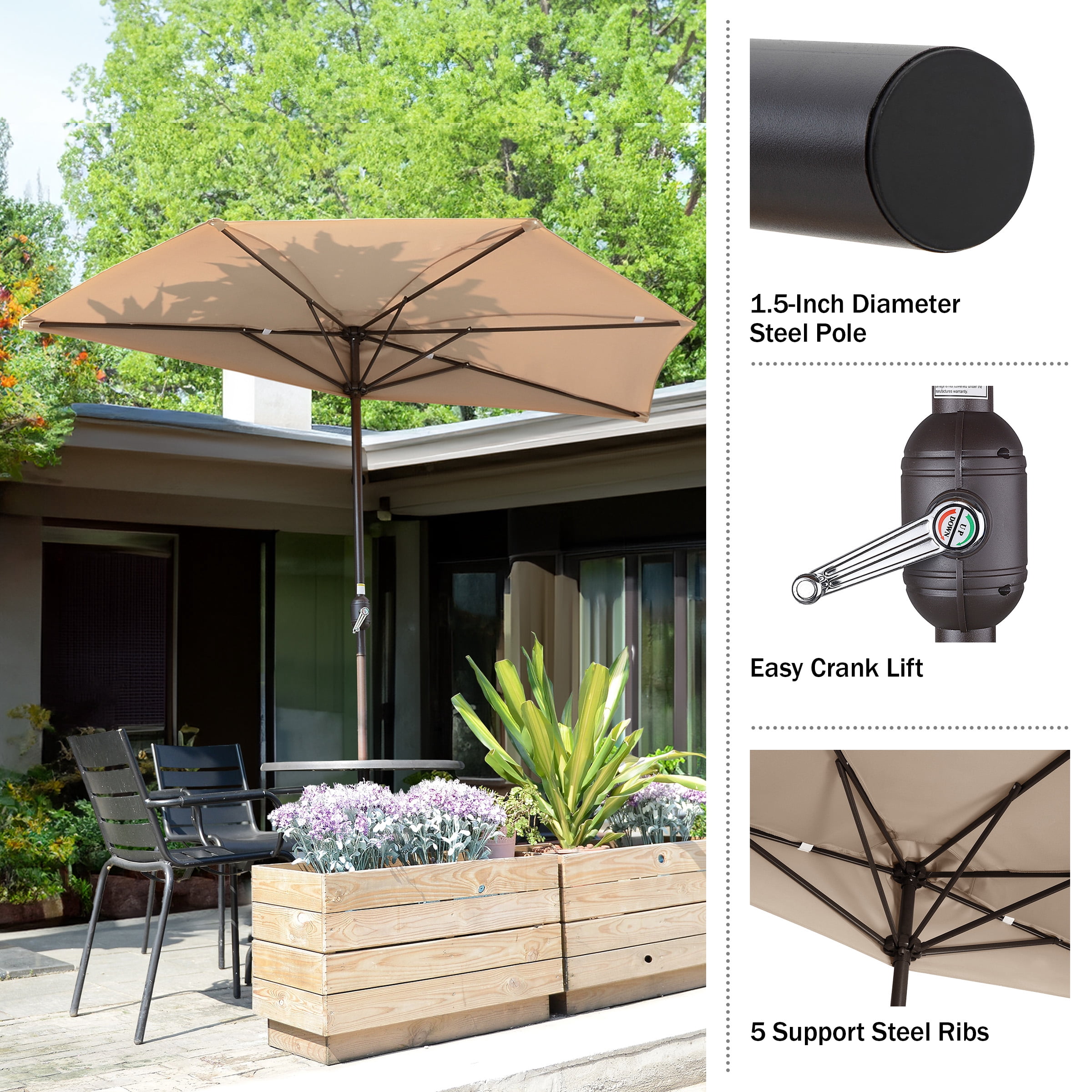 Villacera 9FT Outdoor Half Patio Umbrella - Balcony Furniture, Beige