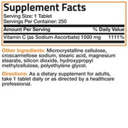Bronson Sodium Ascorbate Non Acidic Vitamin C 1000mg, 250 Tablets