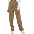 thumbnail image 5 of ZAFUL Women's Vintage High Rise Straight Leg Corduroy Pants Trouser Tan S, 5 of 6