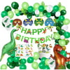 Dinosaur Theme Green Balloon Arch set with Green Dinosaur Banner, cupcake Toppers, Sticker, mask and Dinosaur Foil Balloons for Boys Birthday Party Decoration
