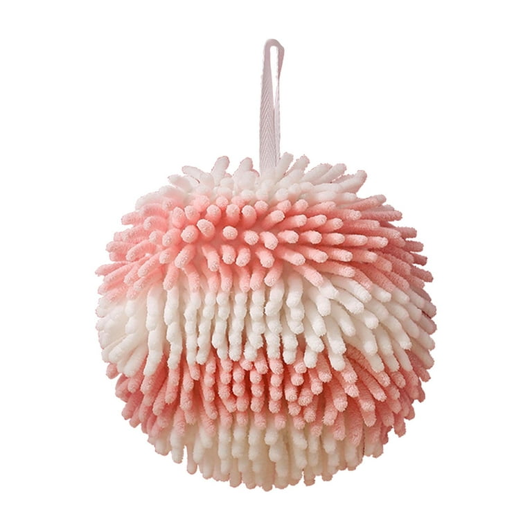 Hanging Bathroom Hand Towels Chenille Ball Towels Fast Drying with Hanging Loop Resuable Towels Washcloths for Laundry Room Washroom Toilet Pink and
