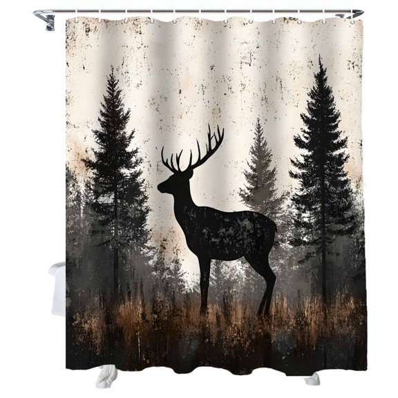 Shower Curtains Elk Forest Plant Bath Curtain Retro Oil Painting Waterproof Bathroom Shower Curtain Set with Hooks Decoration 36 x 72 Inches