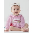 thumbnail image 5 of BemeyourBBs Baby Girl 1/2 Birthday Outfits Half Birthday Clothes Plaid Bubble Romper Half Way To Sweet One Letters Embroidery Doll Collar Long Sleeve Smocked Bodysuit Playsuit, 5 of 9