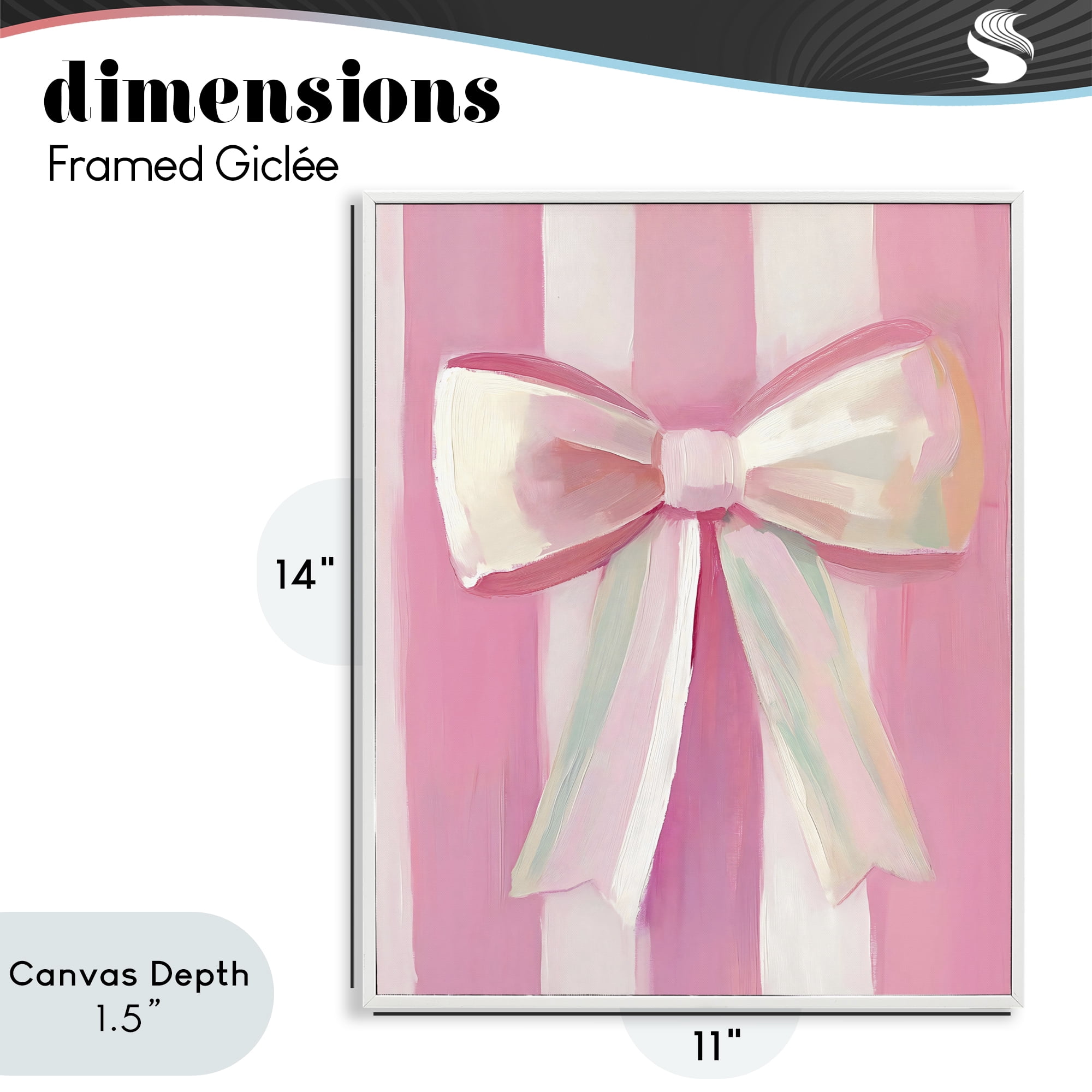 Stupell Industries Preppy Pink Bow on Stripes White Framed Giclee Art, design by The Prints Vibe