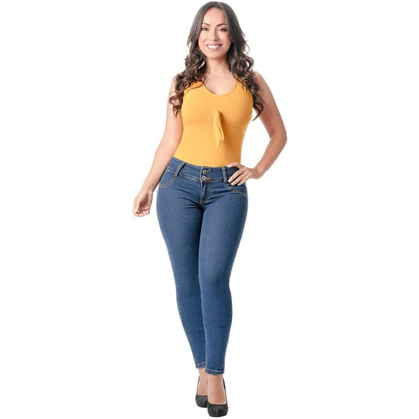 LOWLA Colombian Skinny Slim Fit Mid Rise Jeans for Women Butt Lift Pants  Pantalones Vaqueros de Mujer Colombianos Levanta Cola Blue 6 