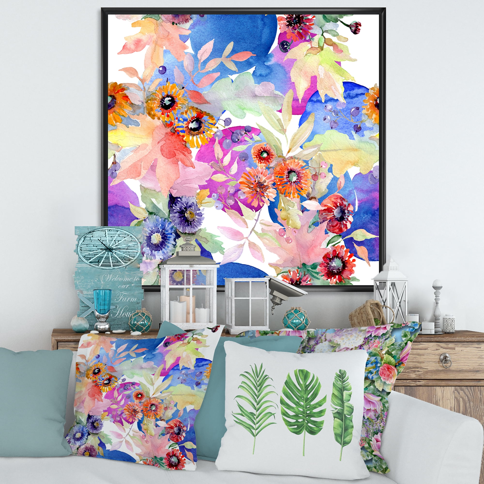 Designart 'Wildflowers and Vibrant Wild Spring Leaves IV' Modern Framed Canvas Wall Art Print