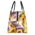 thumbnail image 4 of Vsdgher Daisy Sunflower Lazy Cat Print Insulated Reusable Bags with Sturdy Zipper and Handles, Foldable Totes for Hot or Cold Food Bring or Delivery, 4 of 8