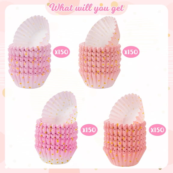 Haooryx 600 Pack Cupcake Liners for Wedding Birthday Party Cake Decoration, Pink Gold