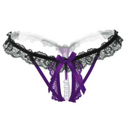 Women Lace Pearl Panties Crotchless Underwear Thongs Lingerie G-string Briefs