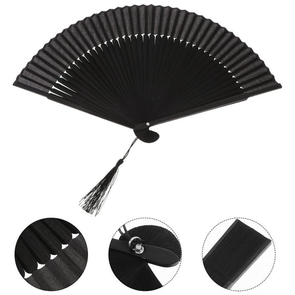 BRIGHTFUFU 1-Pack Black Chinese Style Folding Hand Fan for Dance and Artistic Use