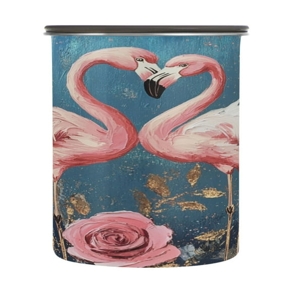 Wobogo Raggedy Pink Flamingos Food Storage Jars 304 Food Grade Stainless Steel Canisters With Vacuum Airtight Lids for Coffee Snacks Nuts Cereal 900ML