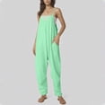 thumbnail image 2 of Summer Plus Size Jumpsuits for Women Casual and Fashion Solid Color Cold Shoulder Jumpsuit Solid Suspender Jumpsuits Wide Pocket Leg Pant, 2 of 8