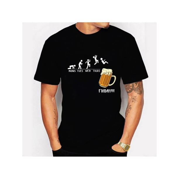 MONDAY TO FRIDAY Creative Graphic Print Casual Crew Neck Short Sleeves for Men, Quick-drying Comfy Casual Summer T-Shirt for Daily Wear Work Out and Vacation Resorts