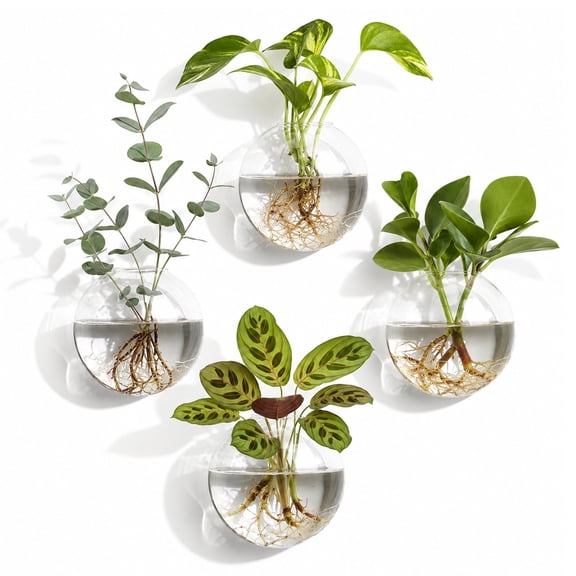 4 Pack Wall Hanging Planters, Glass Propagation Station Flower Vases for Hydroponics Plants, Bathroom Home Office Living Room Decor Gift