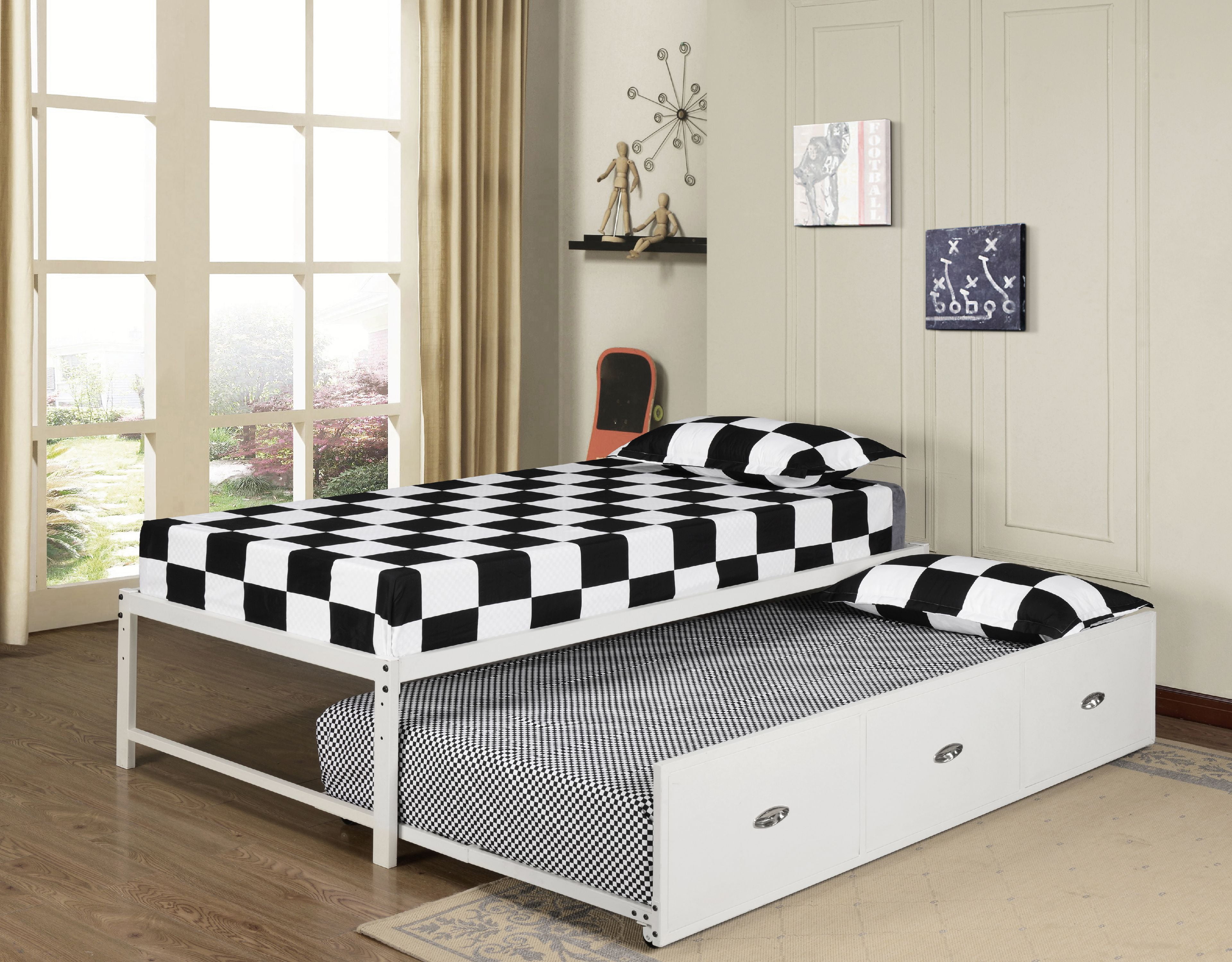 Twin Daybed /&... 39/" Twin Size White Metal Day Bed Frame With Roll-Out Trundle