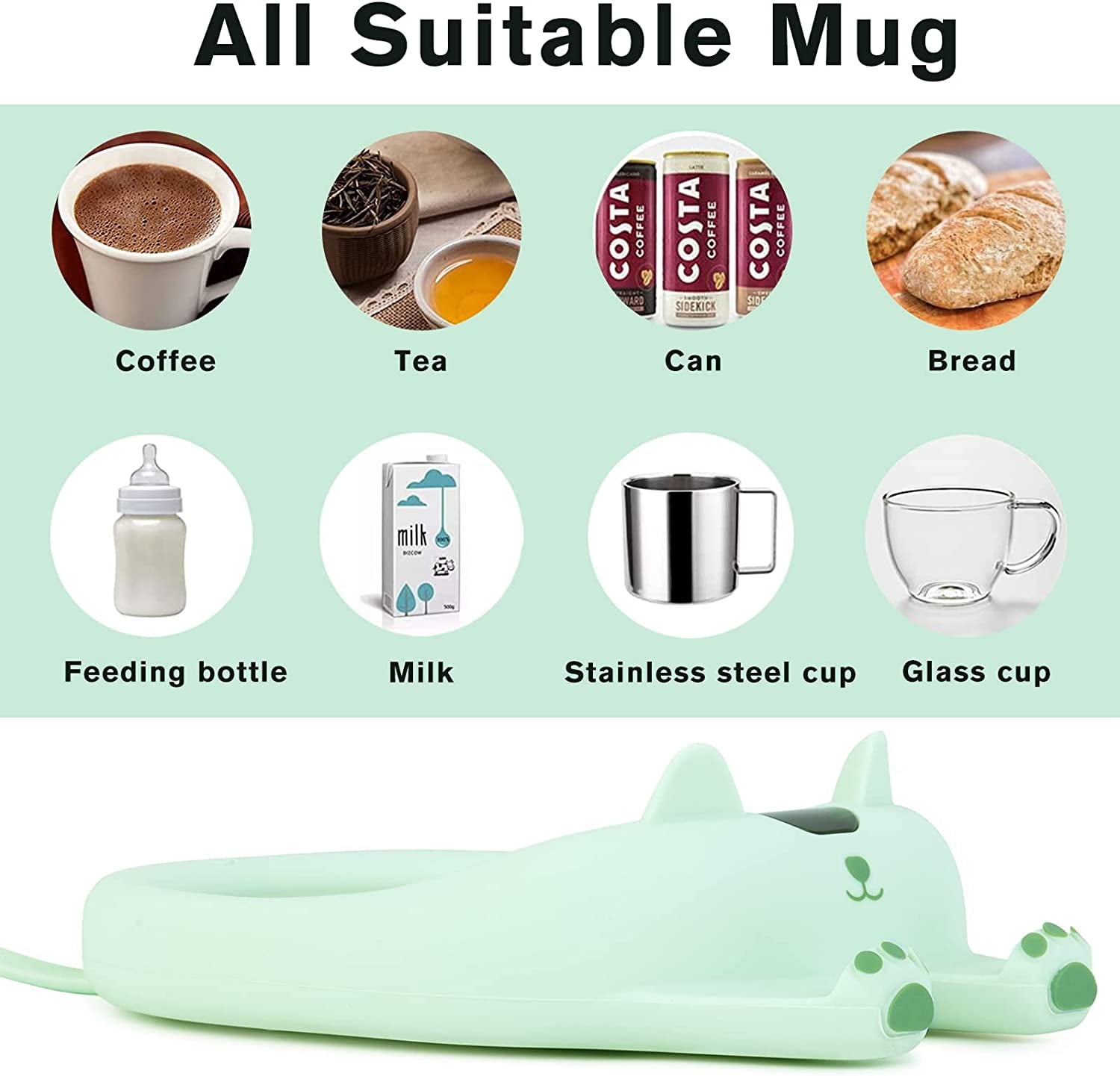 Bsigo RNAB0BWDNBW13 bsigo electric led display smart coffee mug warmer &  cute cat mug set, beverage cup warmer for desk, warmer plate for milk te