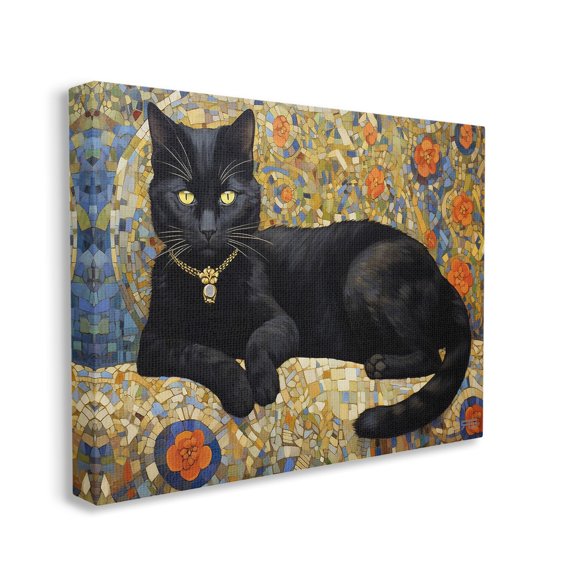 Stupell Industries Mosaic Patterned Cat Animals & Insects Painting Gallery Wrapped Canvas Art Print Wall Art, 30 x 24